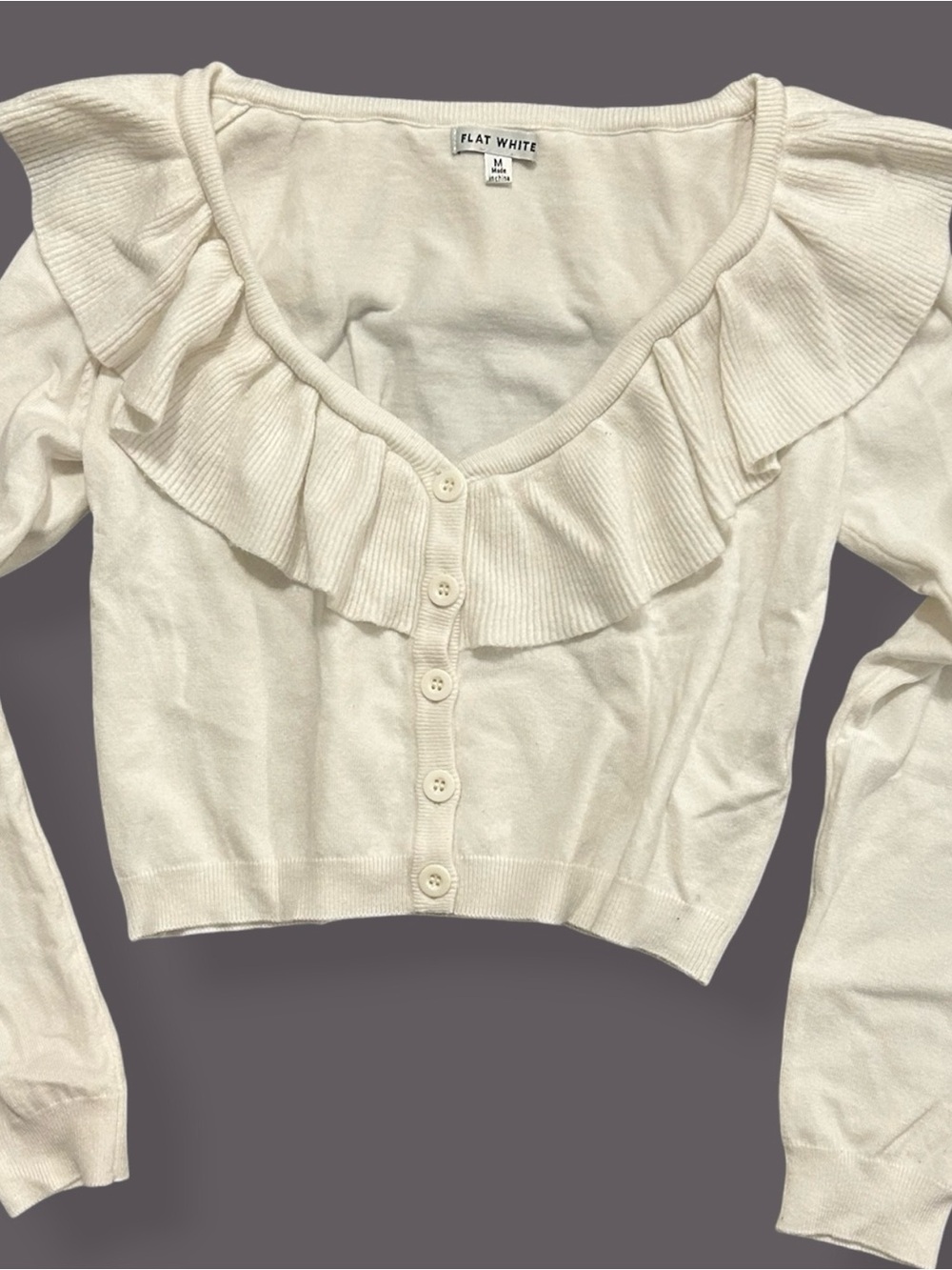 Vintage Flat White Ruffle Collar Cardigan
